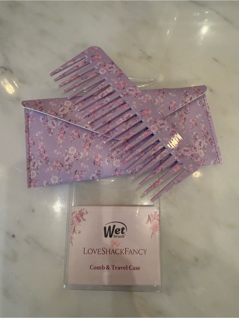 LoveShackFancy Lavender Floral Wide-Tooth Comb with Matching Travel Case